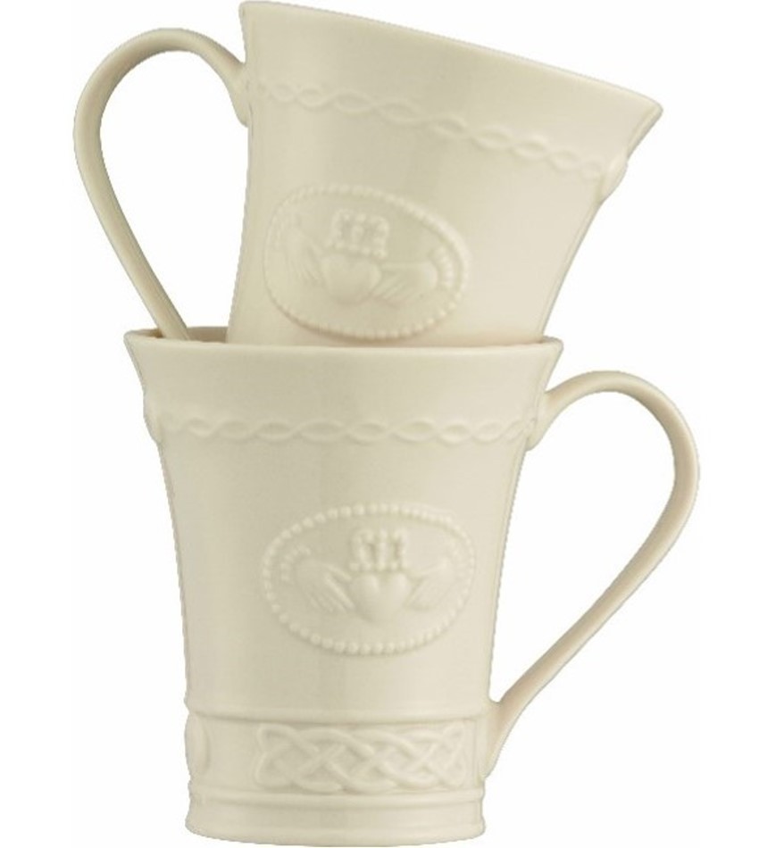 SET OF 2 BELLEEK CLADDAGH MUGS