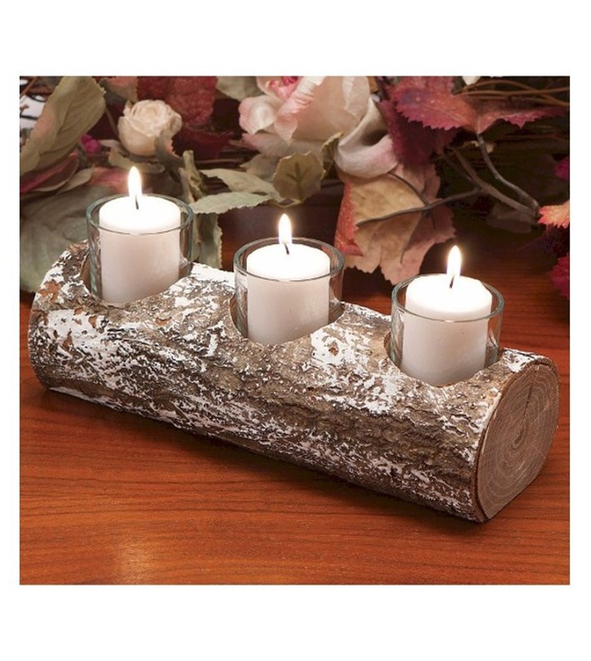 Fireplace log outlet candle holder